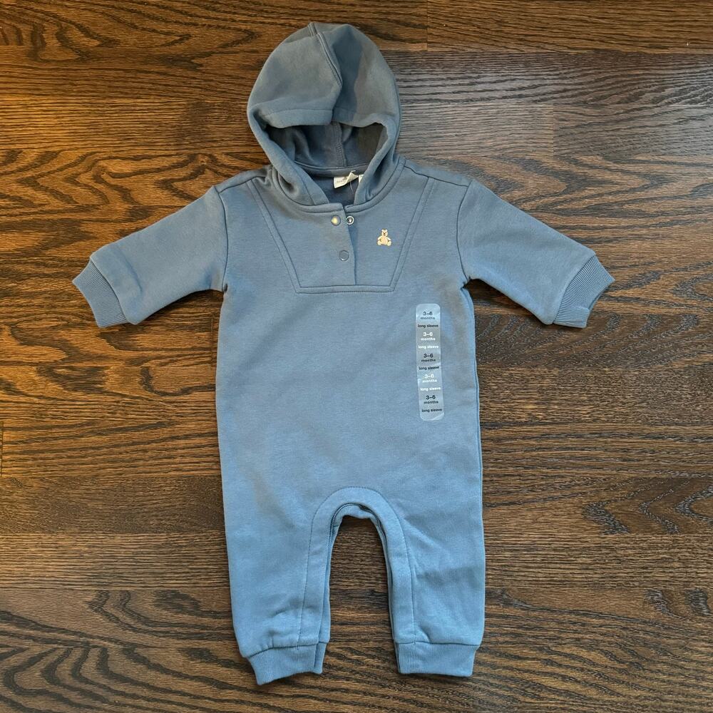 NWT Baby Gap Blue Henley Hoodie One-Piece | 3-6 Months